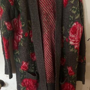 Aeropostale Floral Knit Sweater - Red and Green